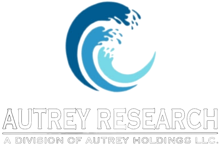 Autrey Research main logo - waves crashing over text